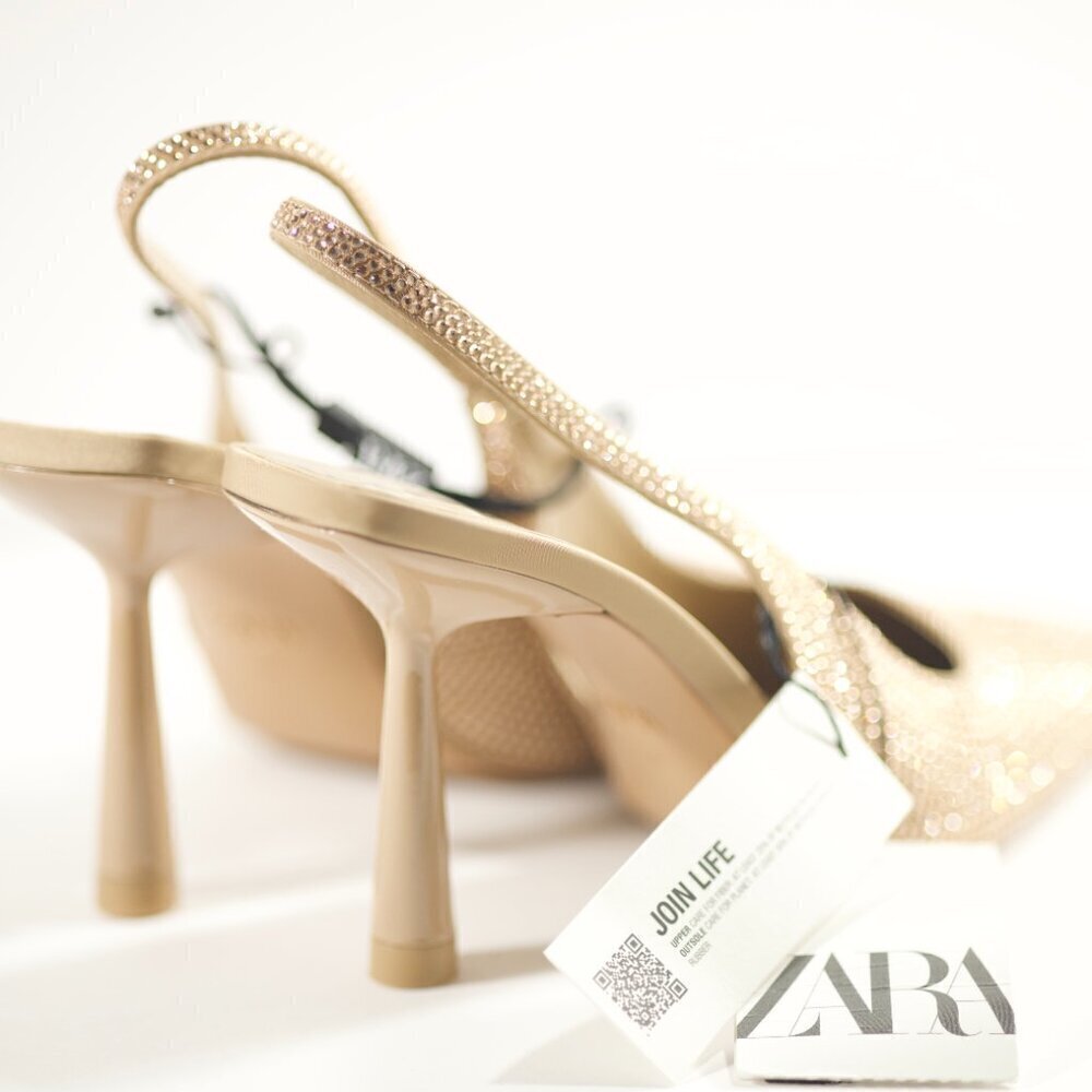 Zara Natural Rhinestone Slingback Heels - Picture 4 of 4